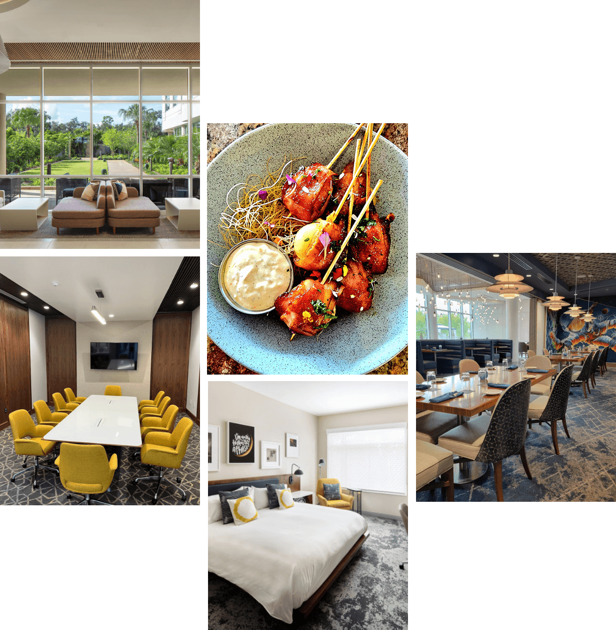 Home page collage of exciting features of the celeste hotel and aurora dining