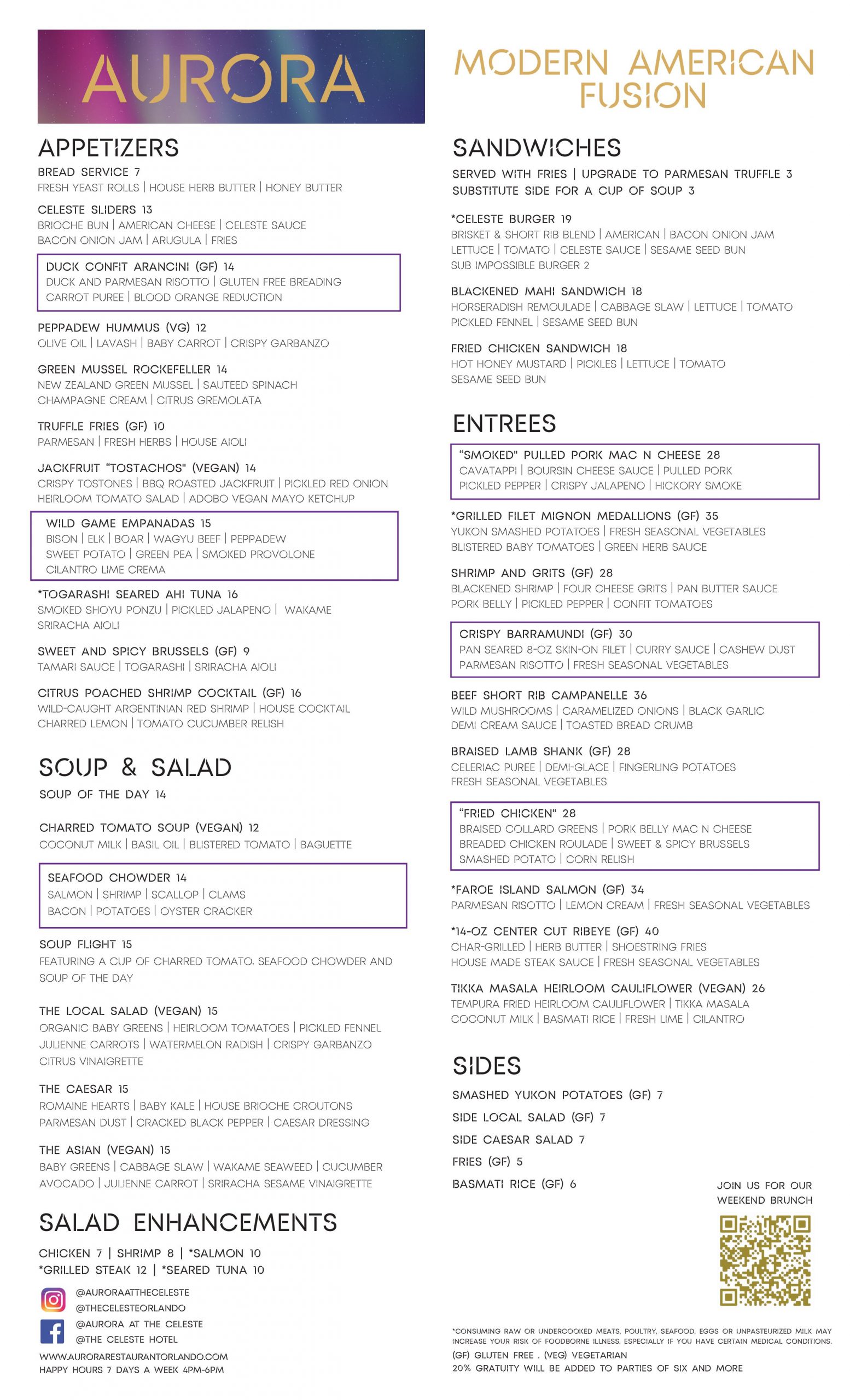 Aurora Menu- Lunch & Dinner - 2025